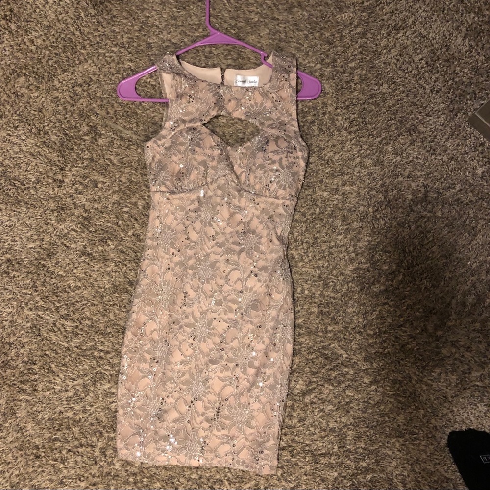 Sequin and lace gold mini dress